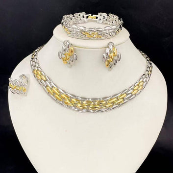 Aurevia Luxe Dual-Tone Jewelry Set | 18K Gold & Silver Plated Necklace, Bracelet, Earrings & Ring | Waterproof, Non-Tarnish, Hypoallergenic Jewelry for Women