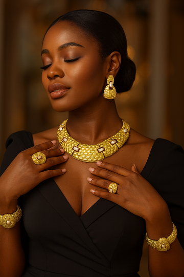 Luxury Gold Statement Necklace Set | Bridal Wedding Party Jewelry
