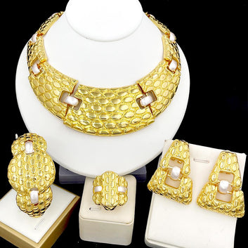 Luxury Gold Statement Necklace Set | Bridal Wedding Party Jewelry