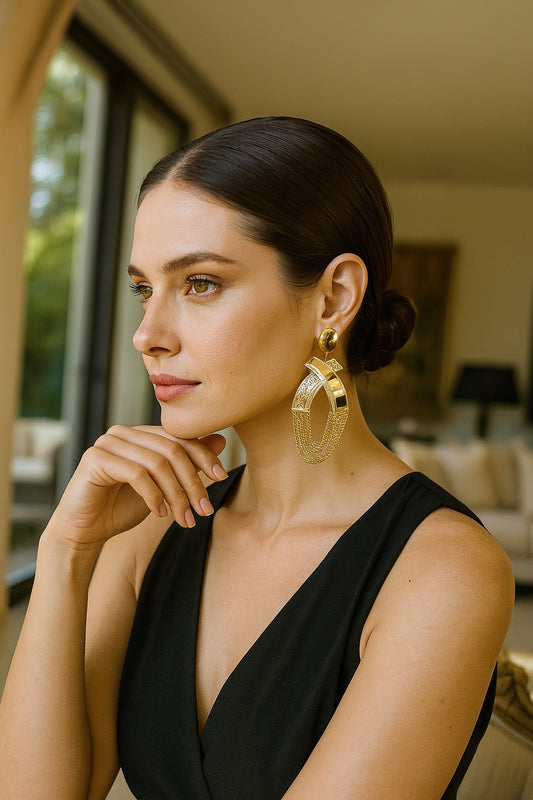 Golden Symphony Chandelier Earrings | 18K Gold Plated Statement Jewelry