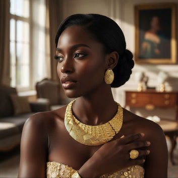 Zariel Geometric Luxe Gold Jewelry Set – 18K Gold-Plated Necklace, Earrings, Bracelet & Ring | Statement Wedding & Party Set