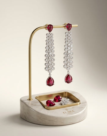 Aminat Ruby Crystal Cascade Earrings for Women, Red Statement Drop Earrings