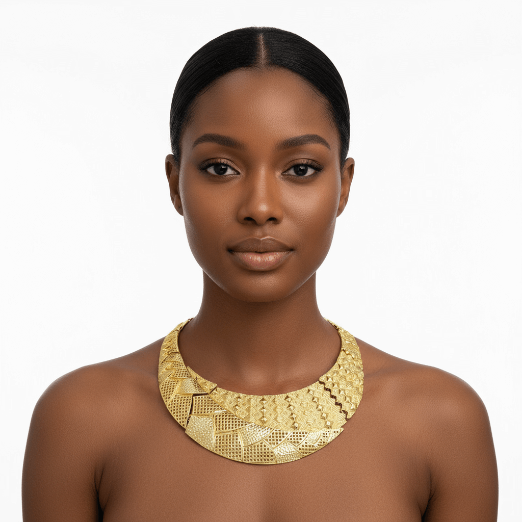 Zariel Geometric Luxe Gold Jewelry Set – 18K Gold-Plated Necklace, Earrings, Bracelet & Ring | Statement Wedding & Party Set